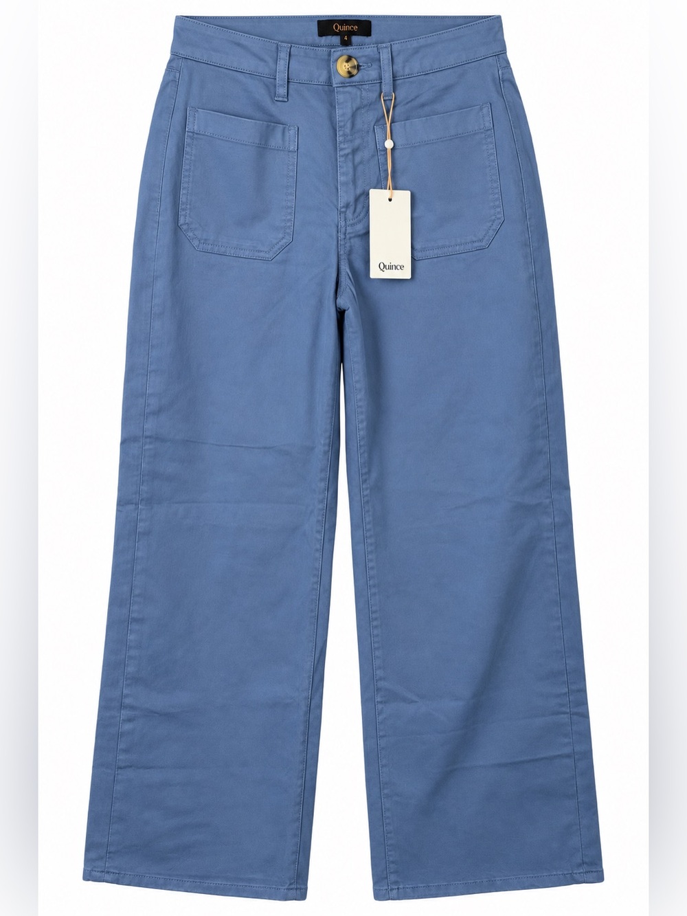 NWT Quince Organic Cotton Wide Leg Chino Pants 4 Blue Utility Quiet Luxury